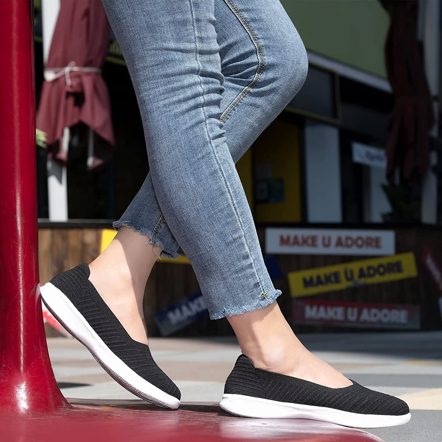 Womens Slip On Walking Shoes Breathable Mesh Casual Flats Shoes Low-Top Lightweight Loafers