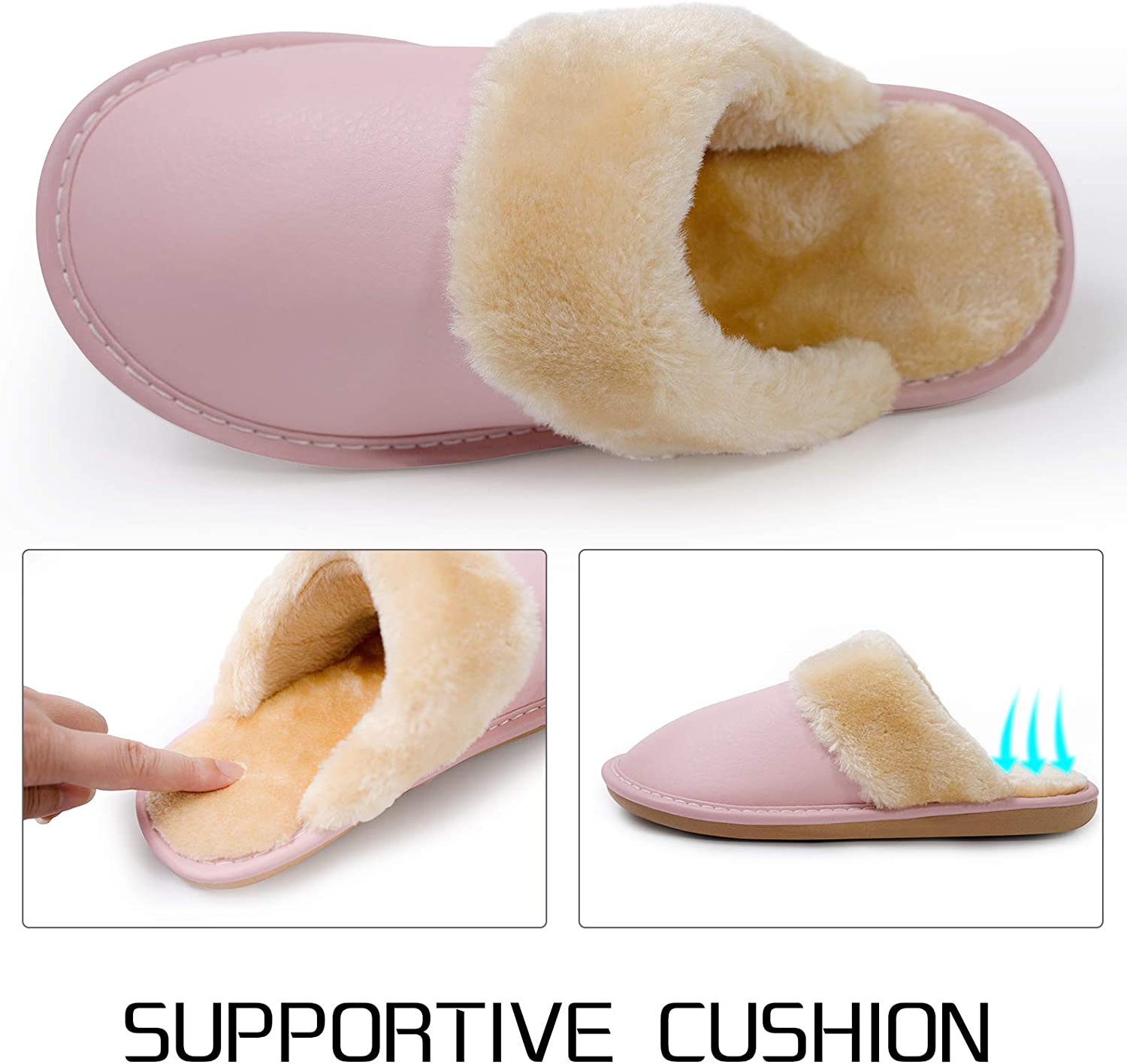 Women’s House Slippers Comfy Fuzzy Slip on Shoes Winter Warm Indoor Anti-Skid Bedroom Flats