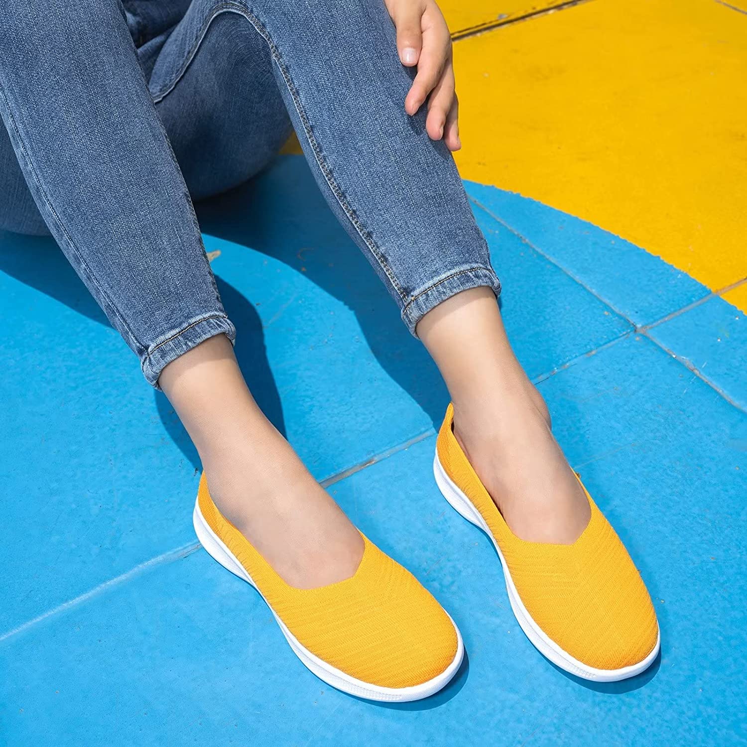 Womens Slip On Walking Shoes Breathable Mesh Casual Flats Shoes Low-Top Lightweight Loafers