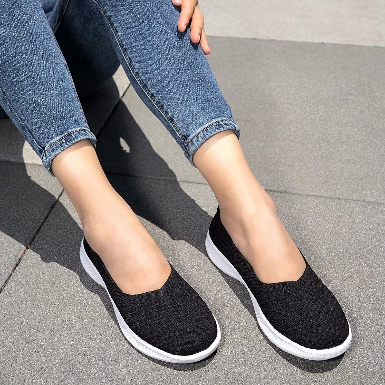 Womens Slip On Walking Shoes Breathable Mesh Casual Flats Shoes Low-Top Lightweight Loafers