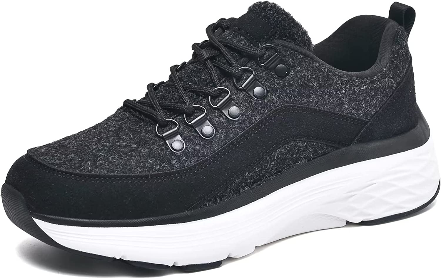 Womens Winter Walking Shoes Comfortable Non-Slip Sneaker Ladies Lace-up Warm Tennis Shoes