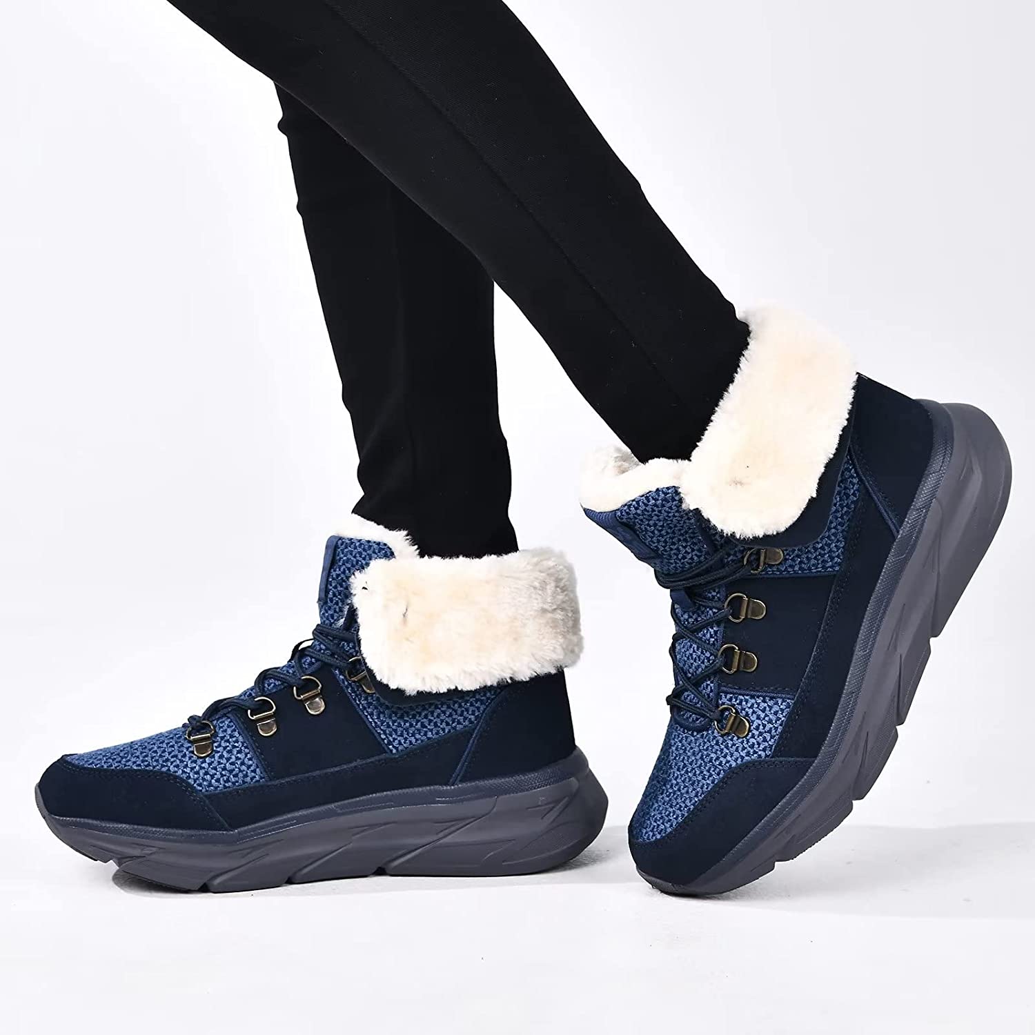 Womens Winter Snow Boots Warm Fur Lining Ankle Booties Comfortable Slip on Resistant Walking Outdoor Shoes